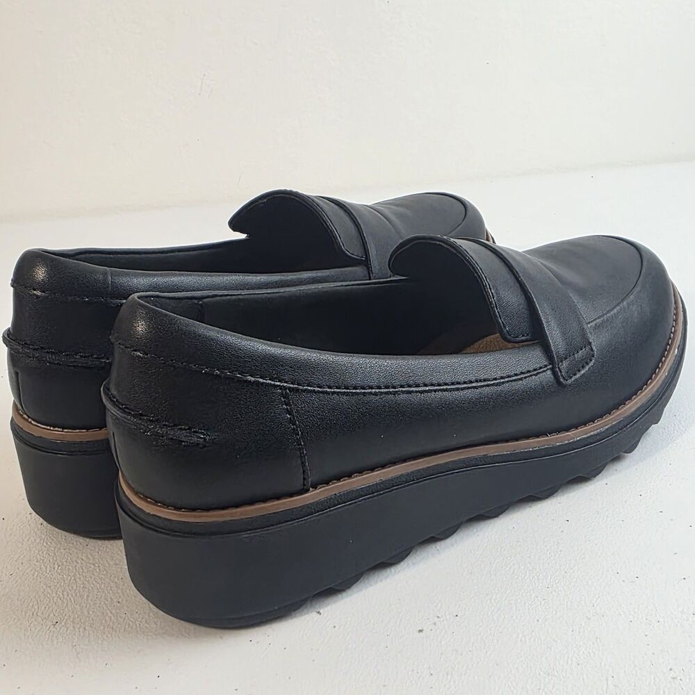 Clarks Collection Sharon Gracie Black Wedge Slip On Loafers Womens Sz 7.5W New - Picture 3 of 9